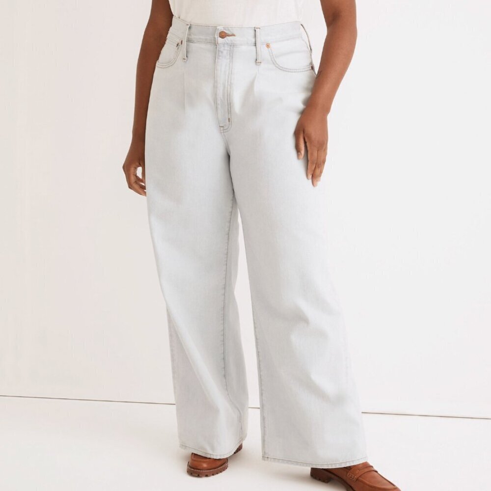 Madewell Superwide-Leg Wide Leg Jeans Pleated High Rise Olcott Light Blue, 25